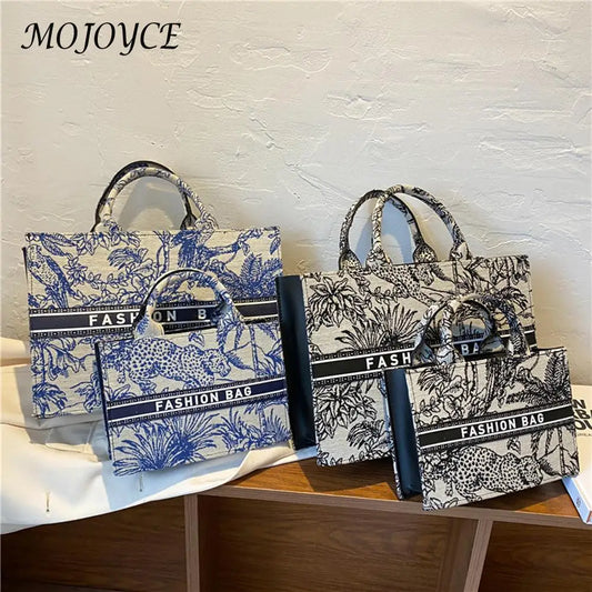 Fashion Ladies Canvas Printing Top-handle Tote Bag Female Casual Printing Creative Design Large Capacity Handbags