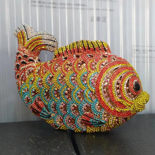 XIYUAN Female Fish Shape Rhinestone Fashion Handbags Design Women Diamond Party Wedding Clutches Purse Best Quality Evening Bags