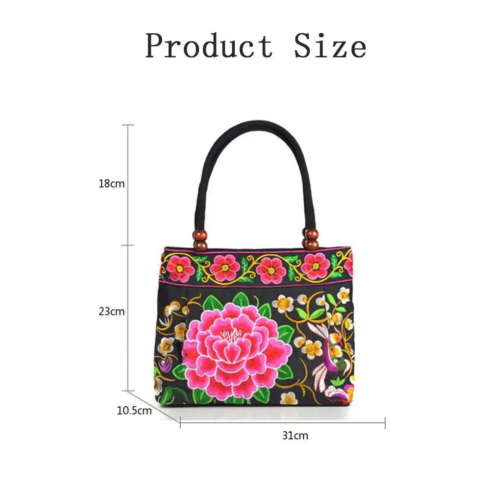 Fashion Embroidered Women's Canvas Handbags Ethnic Floral Embroidered Women's Handbags Bucket Bag
