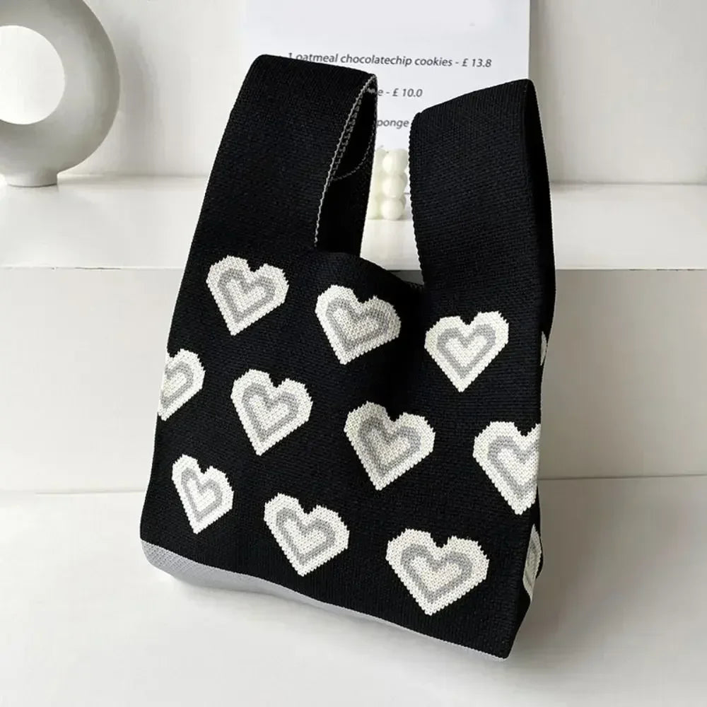 Cat Knit Handbag Fashion Knit Handmade Shopping Bags High-capacity Knot Wrist Bag Girls