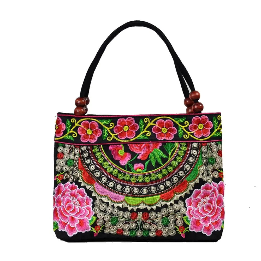 Fashion Embroidered Women's Canvas Handbags Ethnic Floral Embroidered Women's Handbags Bucket Bag