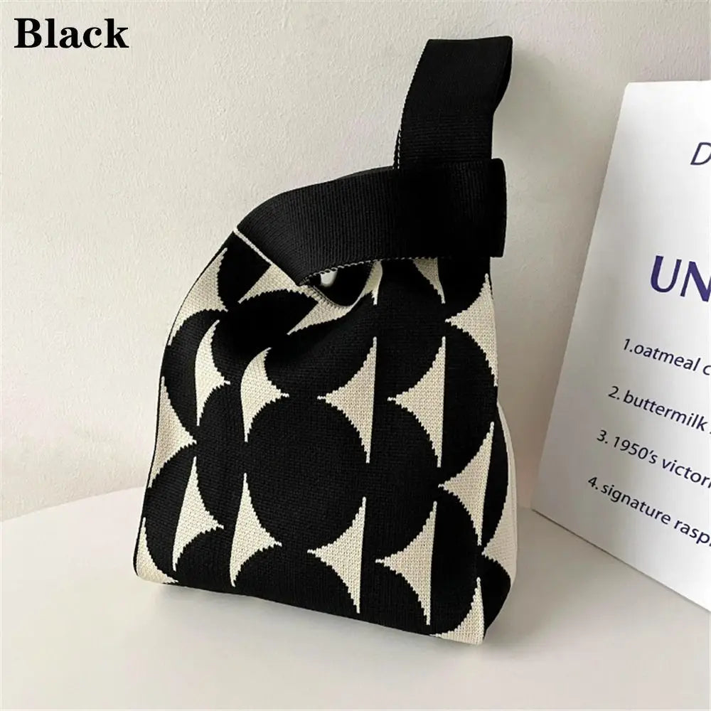 Cat Knit Handbag Fashion Knit Handmade Shopping Bags High-capacity Knot Wrist Bag Girls