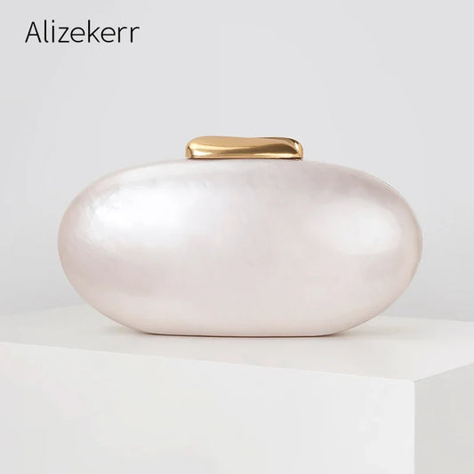 Alizekerr Oval Shaped Acrylic Evening Handbags For Wedding Party Women Boutique Elegant Clutch Purses Ladies Chain Shoulder Bags