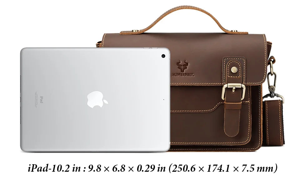 HUMERPAUL Crazy Horse Leather Men Messenger Bag Vintage Large Capacity Crossbody Bag Handbags Multifunctional Business Briefcase